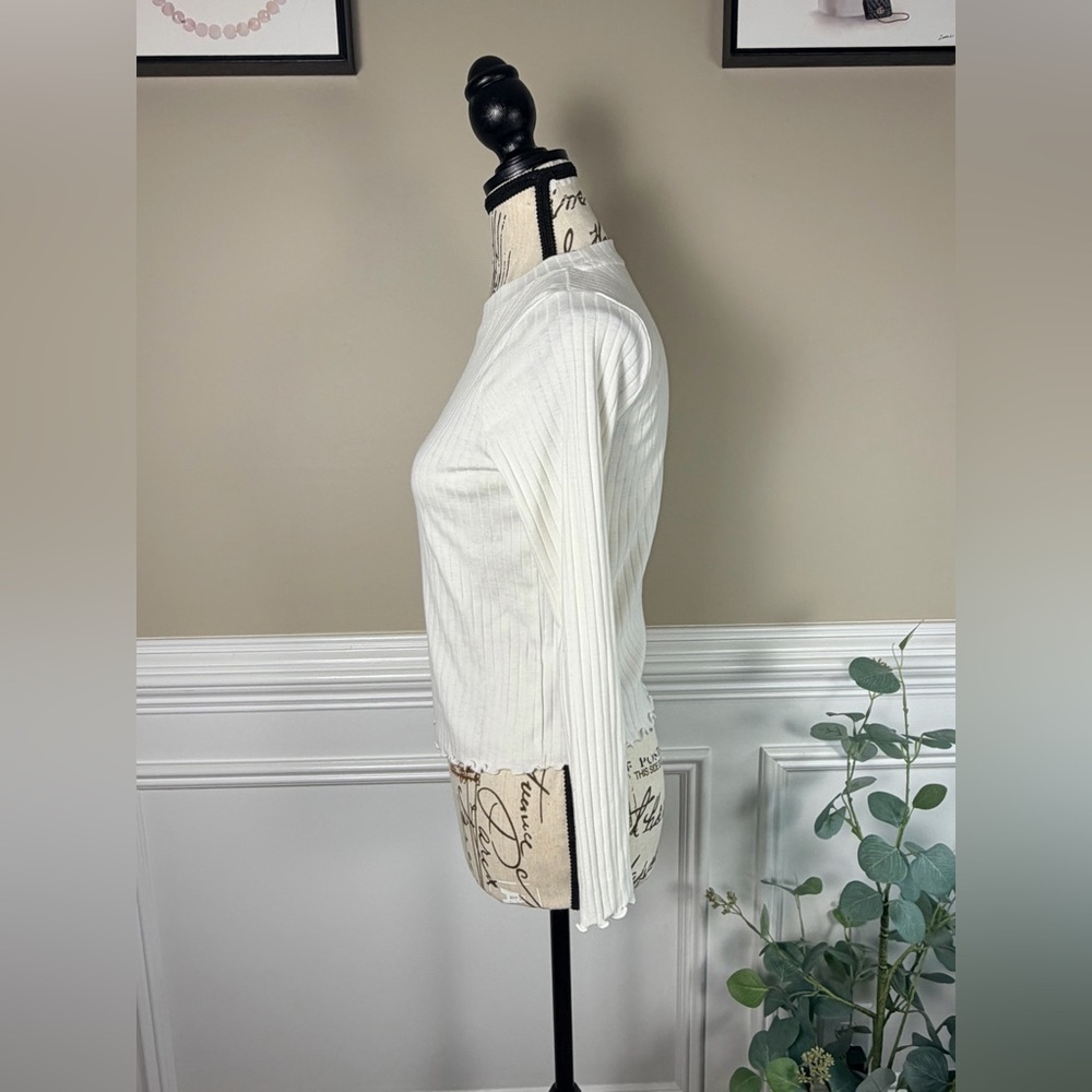 Cat & Jack Girls Long Sleeve Rib-Knit Top in Cream Size Large (10-12) - Picture 2 of 9